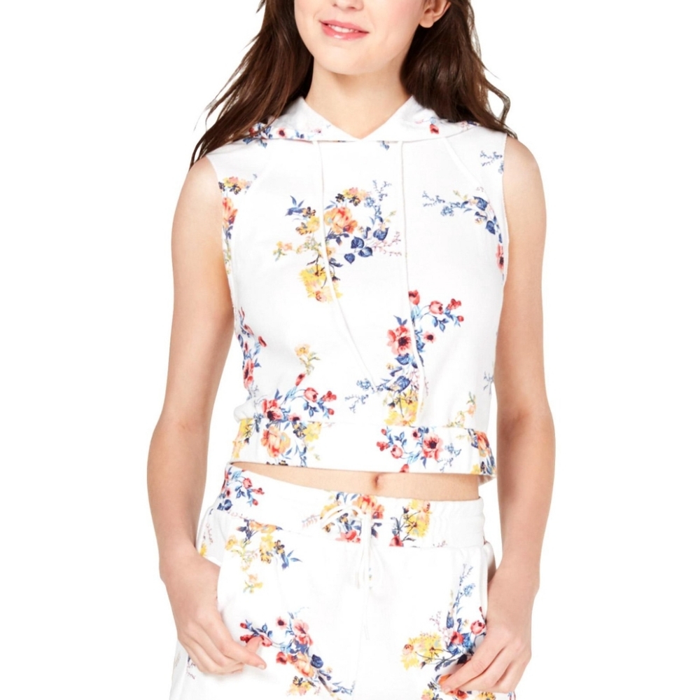 Material Girl | Free People White Floral Hood Tank